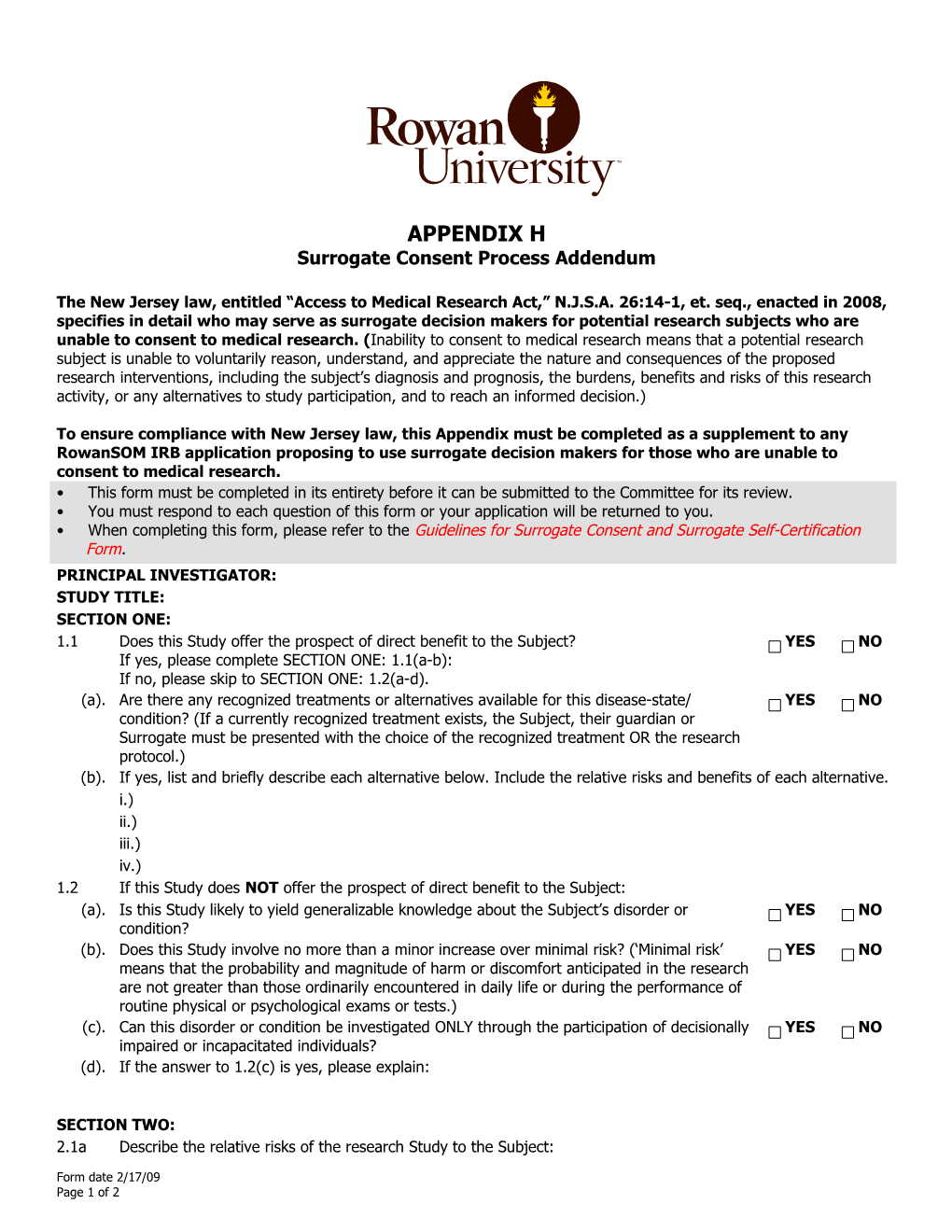 Surrogate Consent Process Appendix H