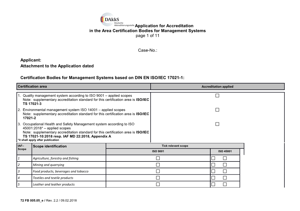 Certification Bodies for Management Systems Based on DIN EN ISO/IEC 17021-1