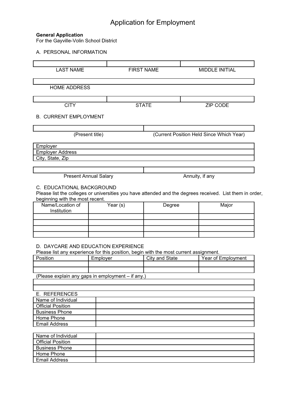 Application for Employment s130