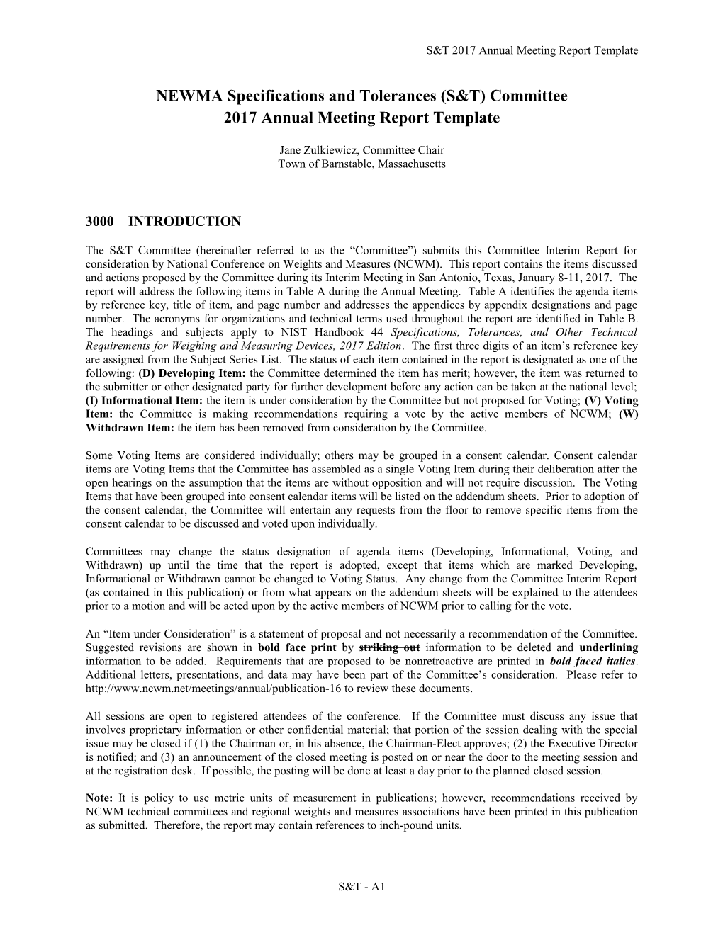 Newmaspecifications and Tolerances (S&T) Committee