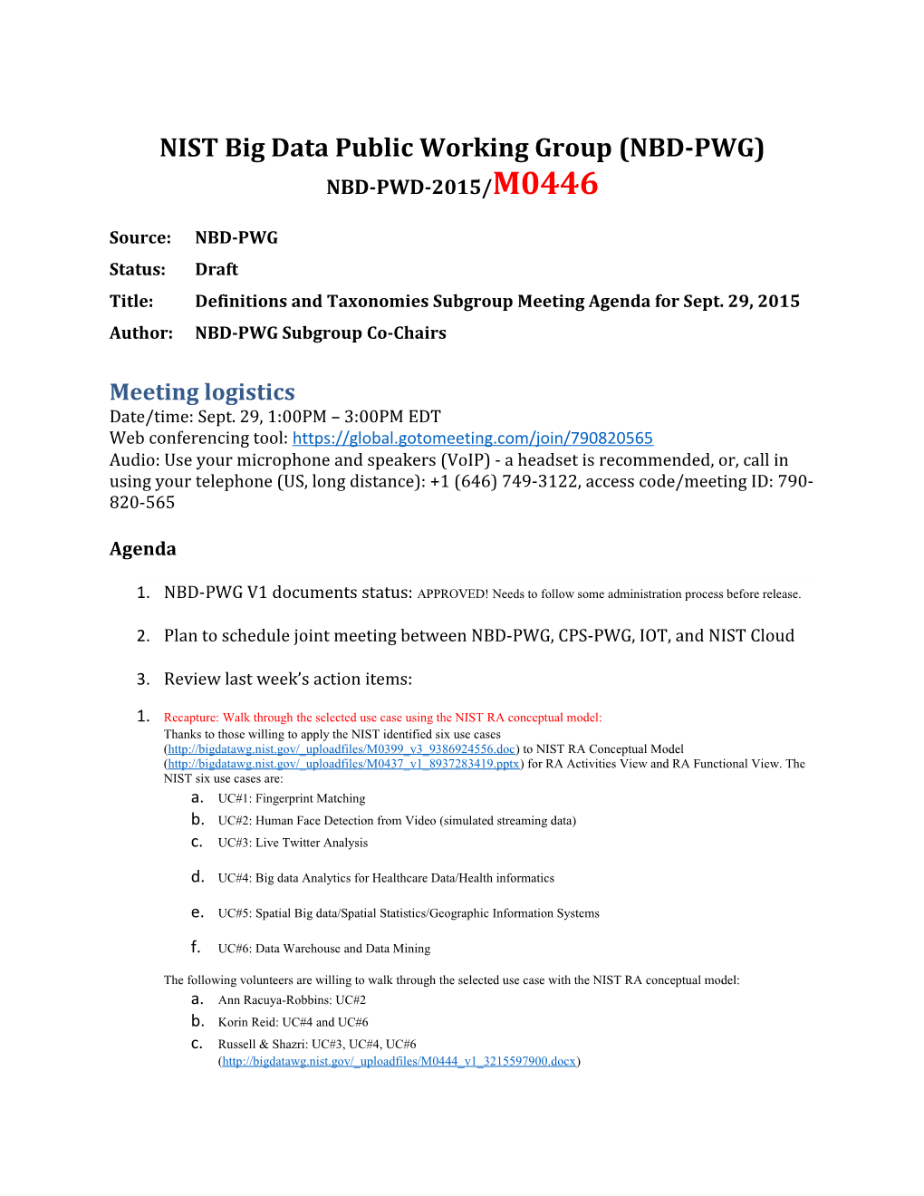 NIST Big Data Public Working Group (NBD-PWG) s1