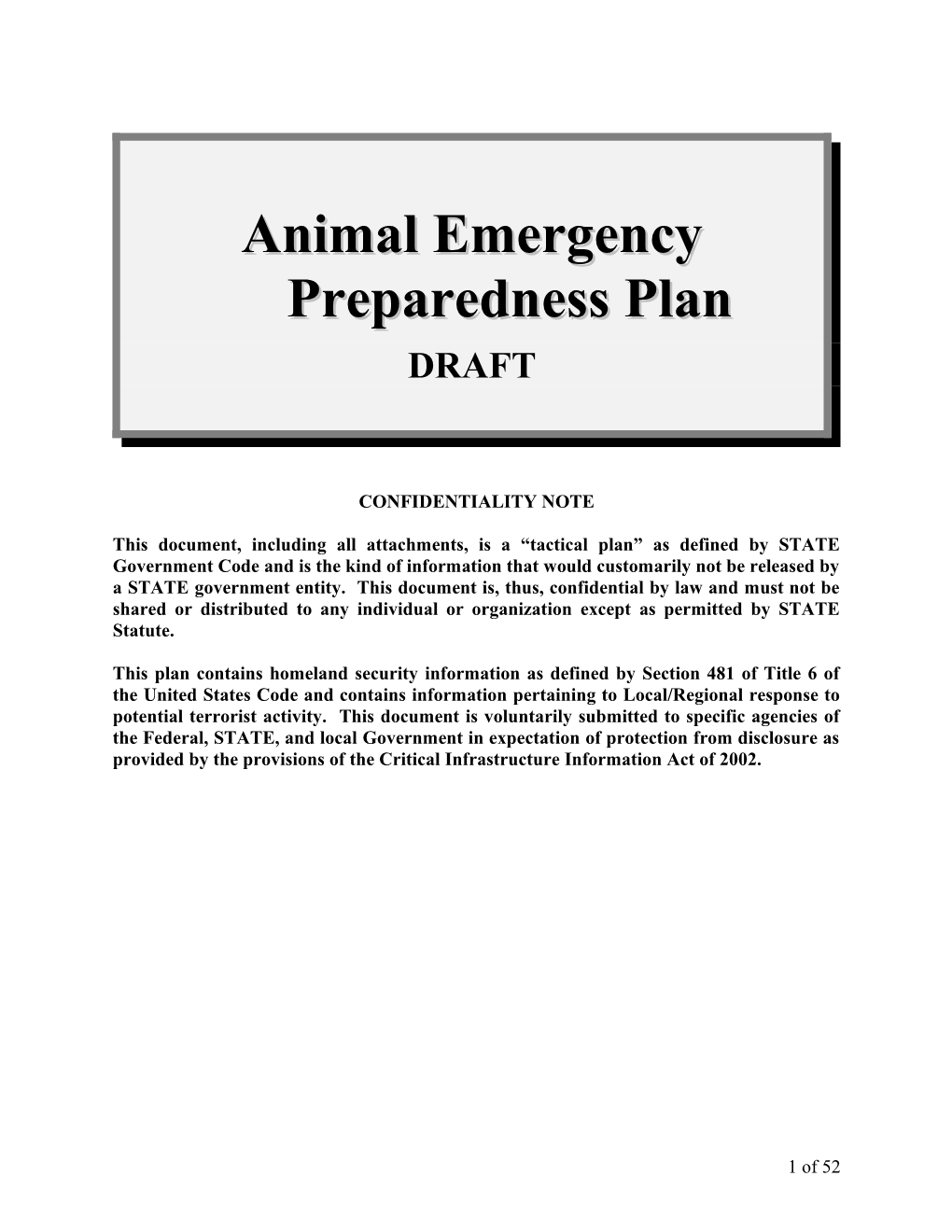 City-County Animal Emergency Plan