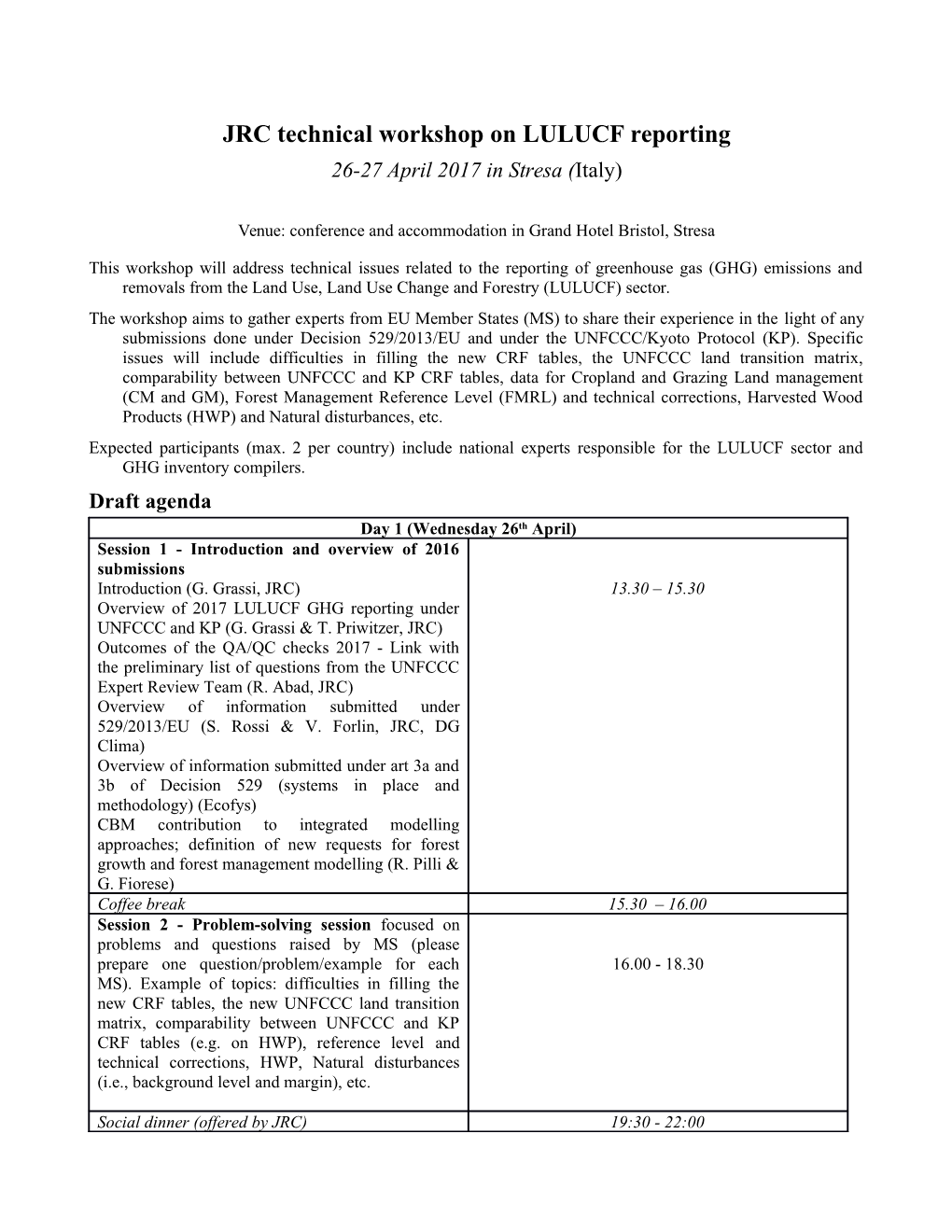 JRC Technical Workshop on LULUCF Reporting