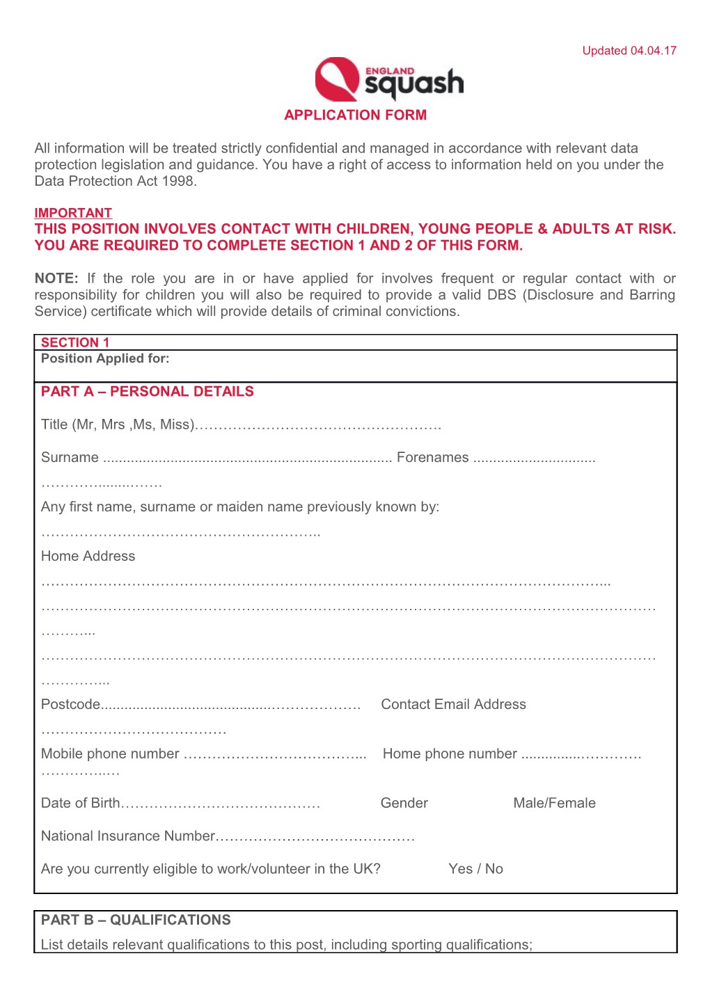 Application Form s86