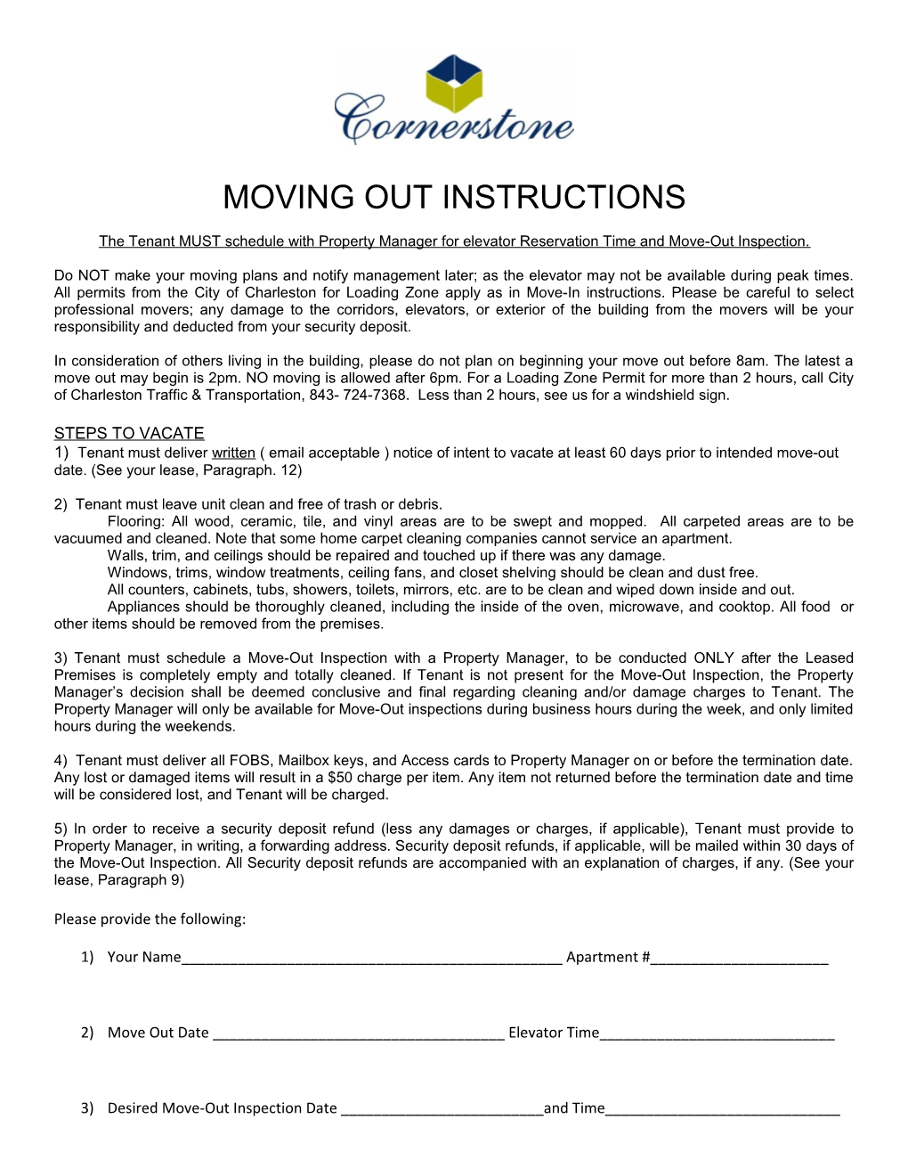 Moving out Instructions