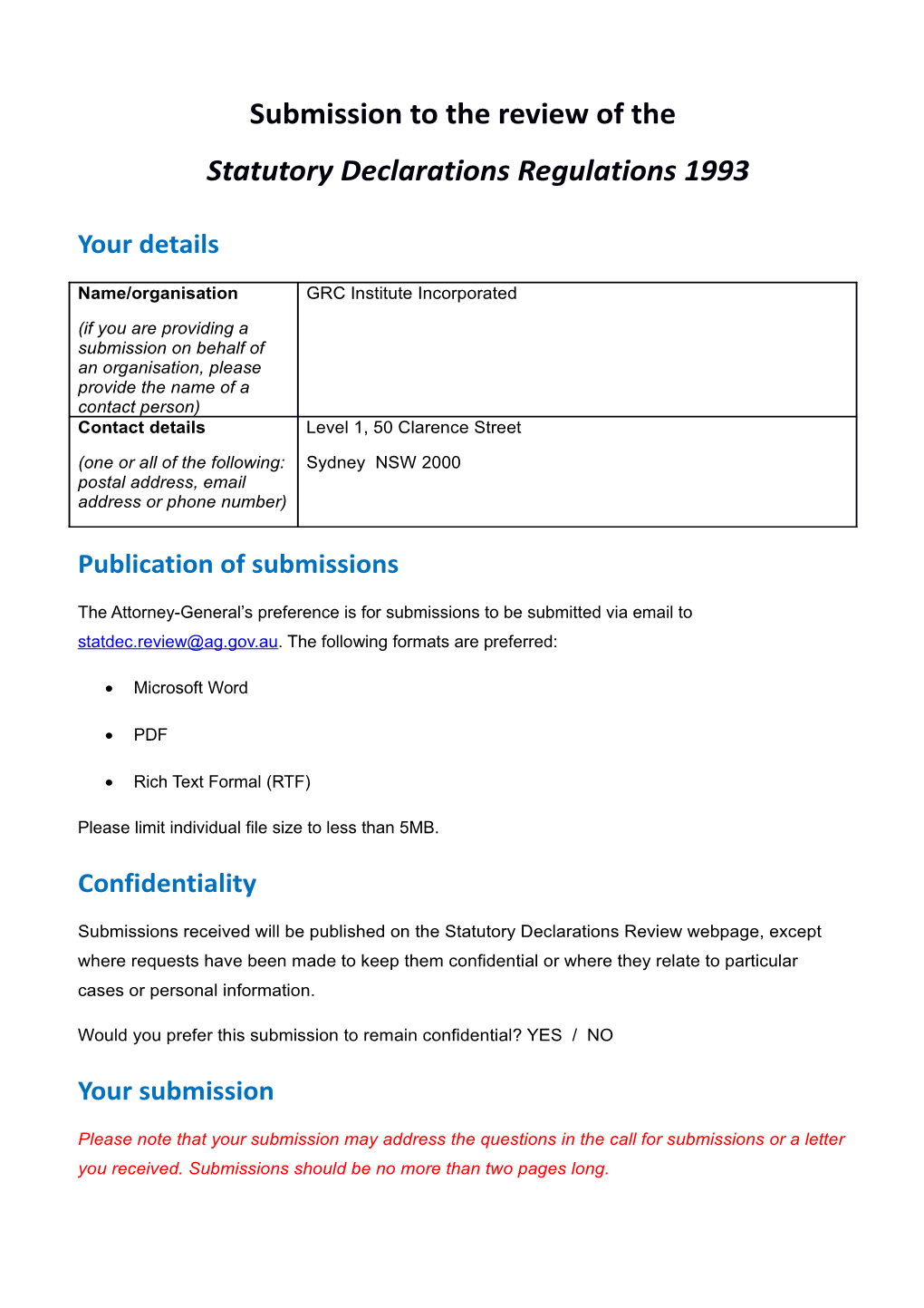 Submission to the Review of the Statutorydeclarationsregulations 1993