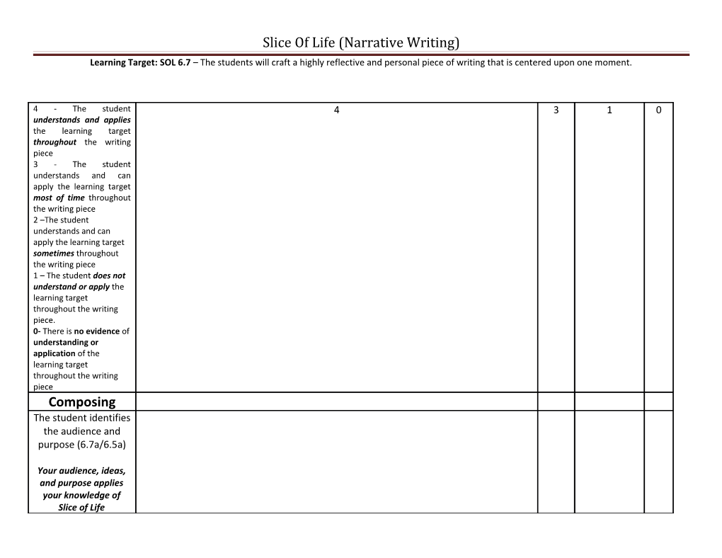 Slice Of Life (Narrative Writing)