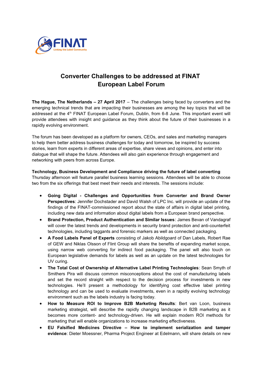 Converter Challenges to Be Addressed at FINAT