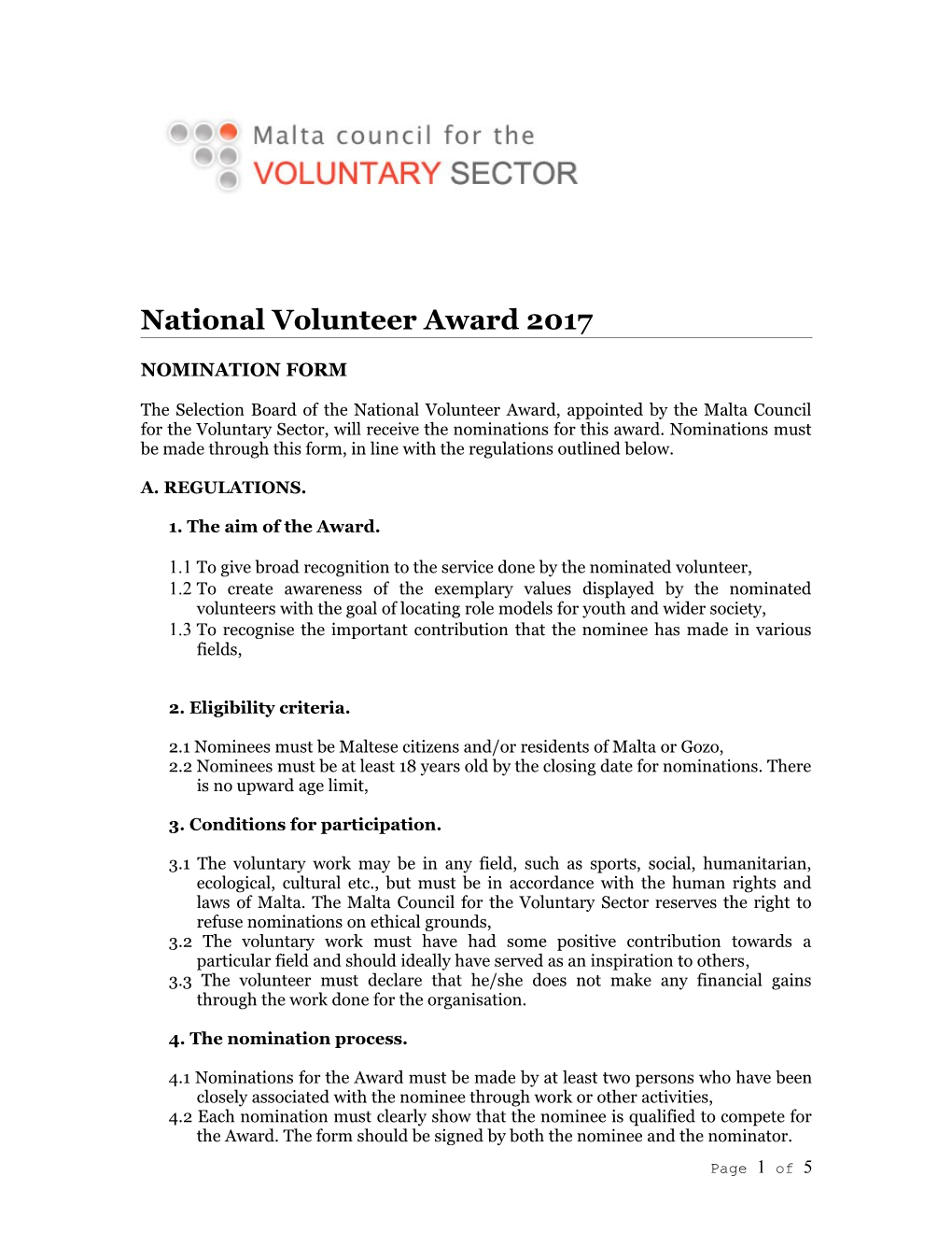 National Volunteer Award 2017