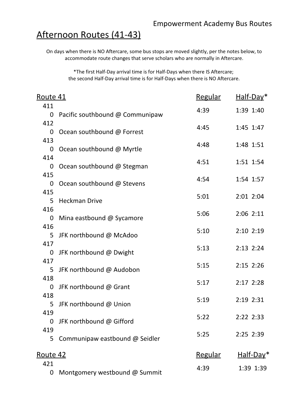 Empowerment Academy Bus Routes