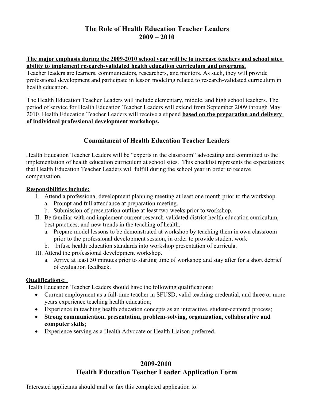 Health Education Teacher Leader