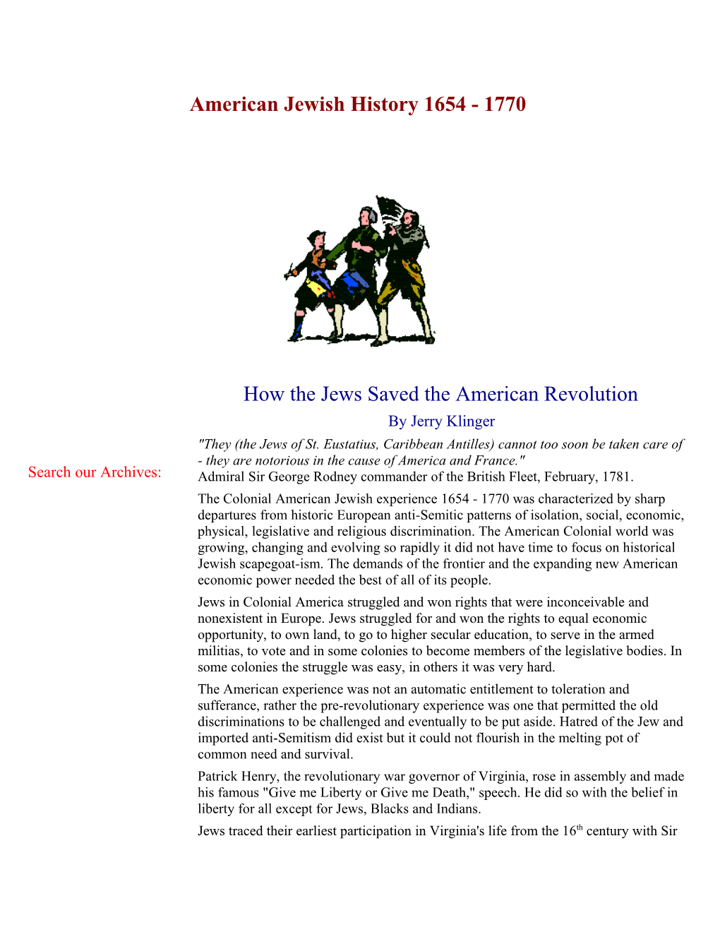 American Jewish History 1654 - 1770