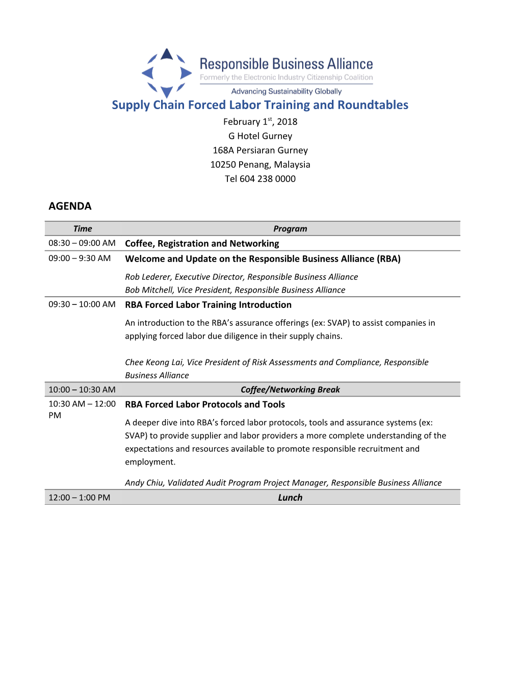 Supply Chain Forced Labor Training and Roundtables