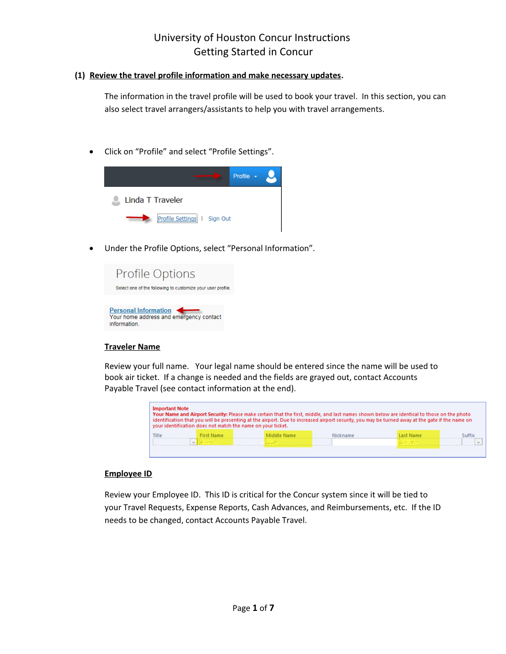 University of Houston Concur Instructions s1