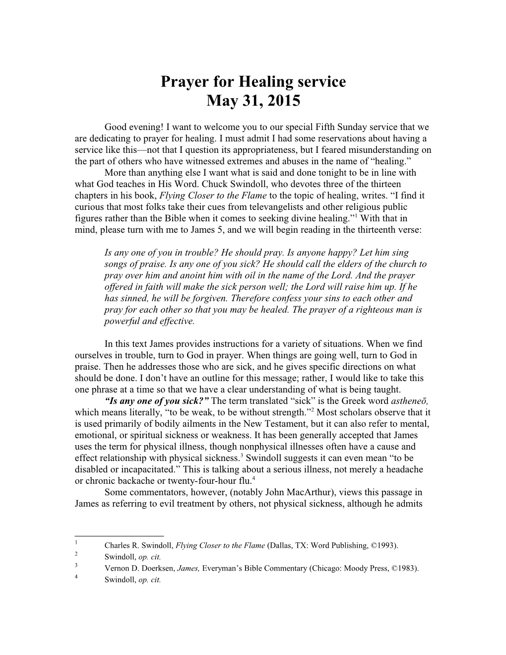 Prayer for Healing Service