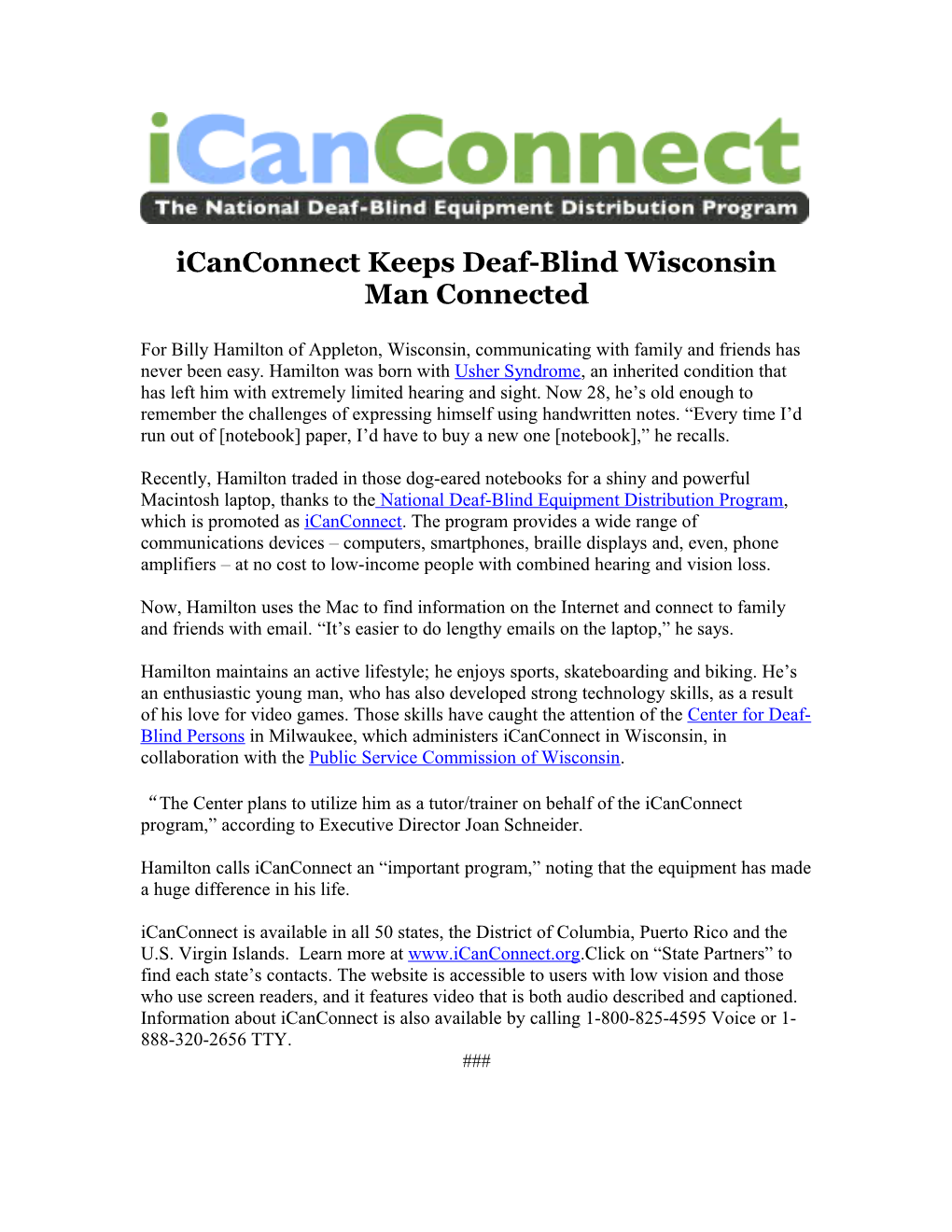 Icanconnect Keeps Deaf-Blind Wisconsin Man Connected