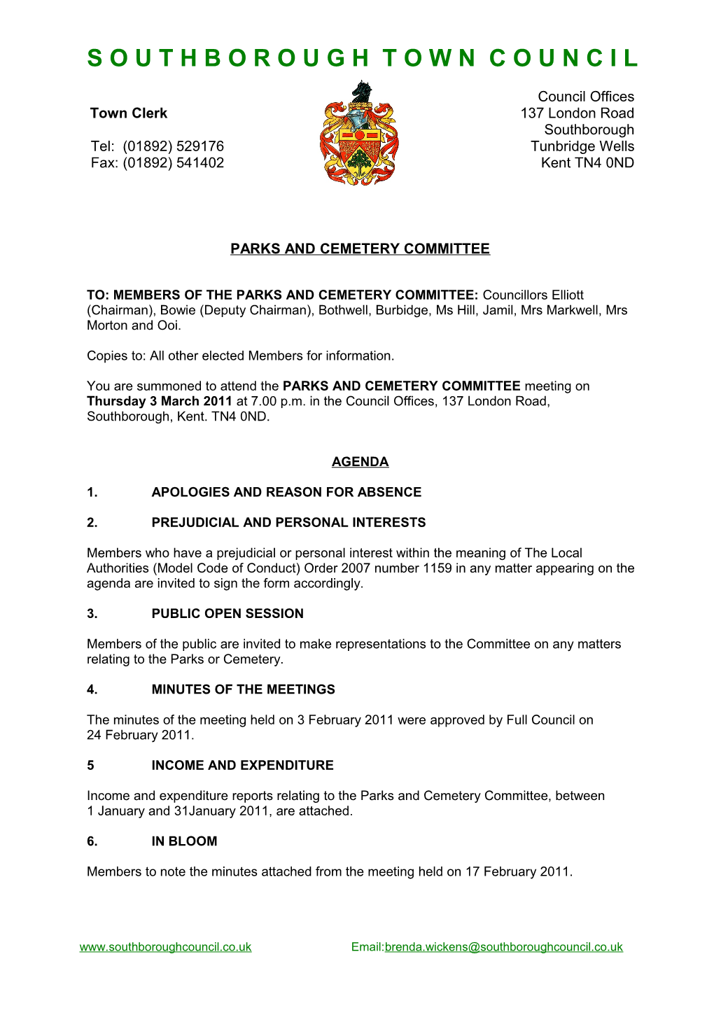 Parks and Cemetery Committee