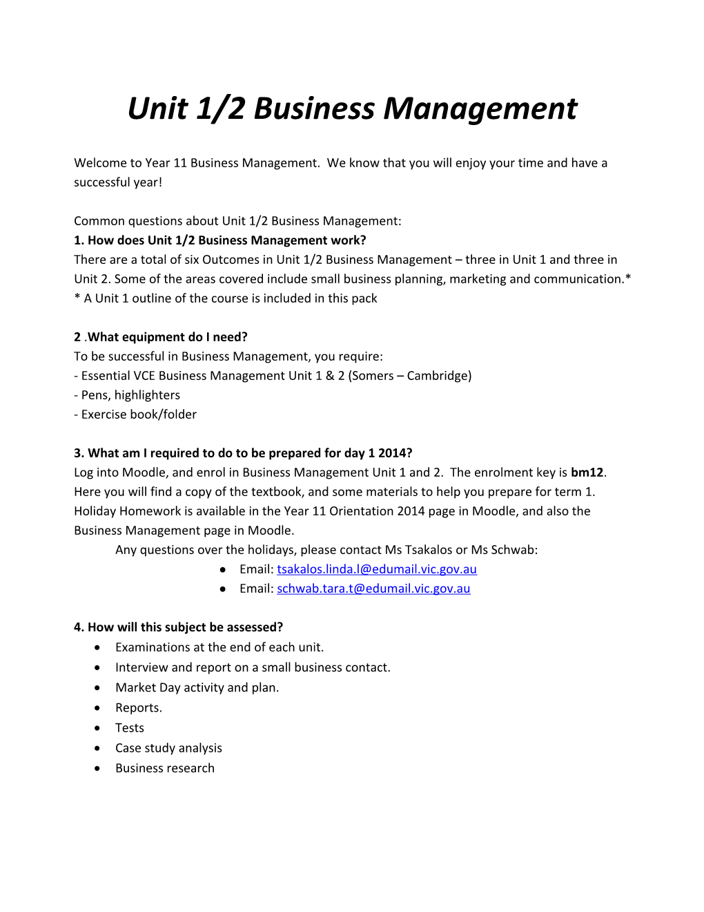 Business Management Course Outline