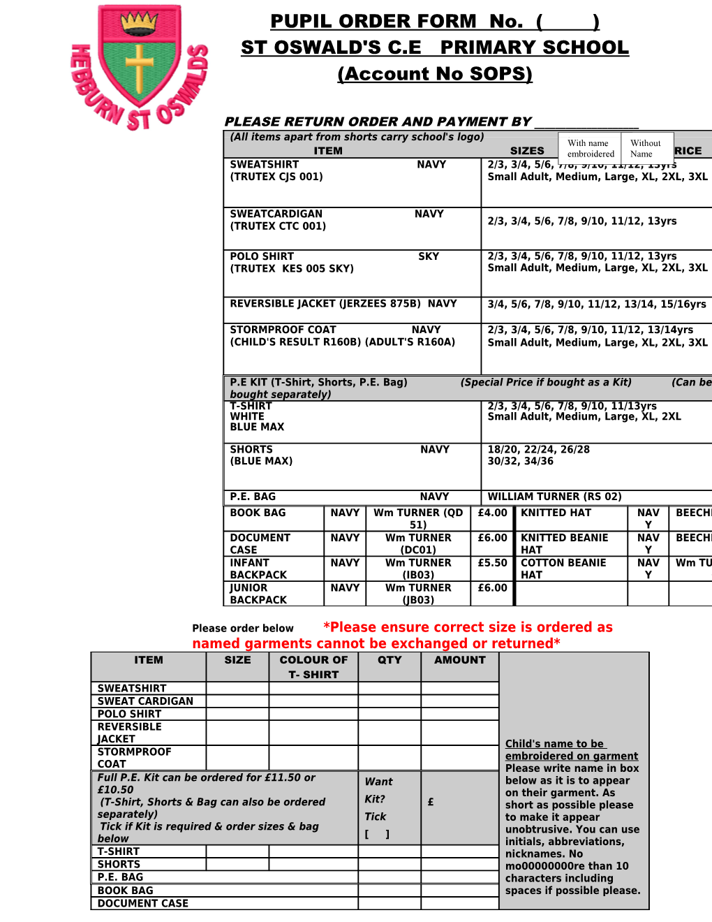 ST OSWALD's C.E PRIMARY SCHOOL (Account No SOPS)