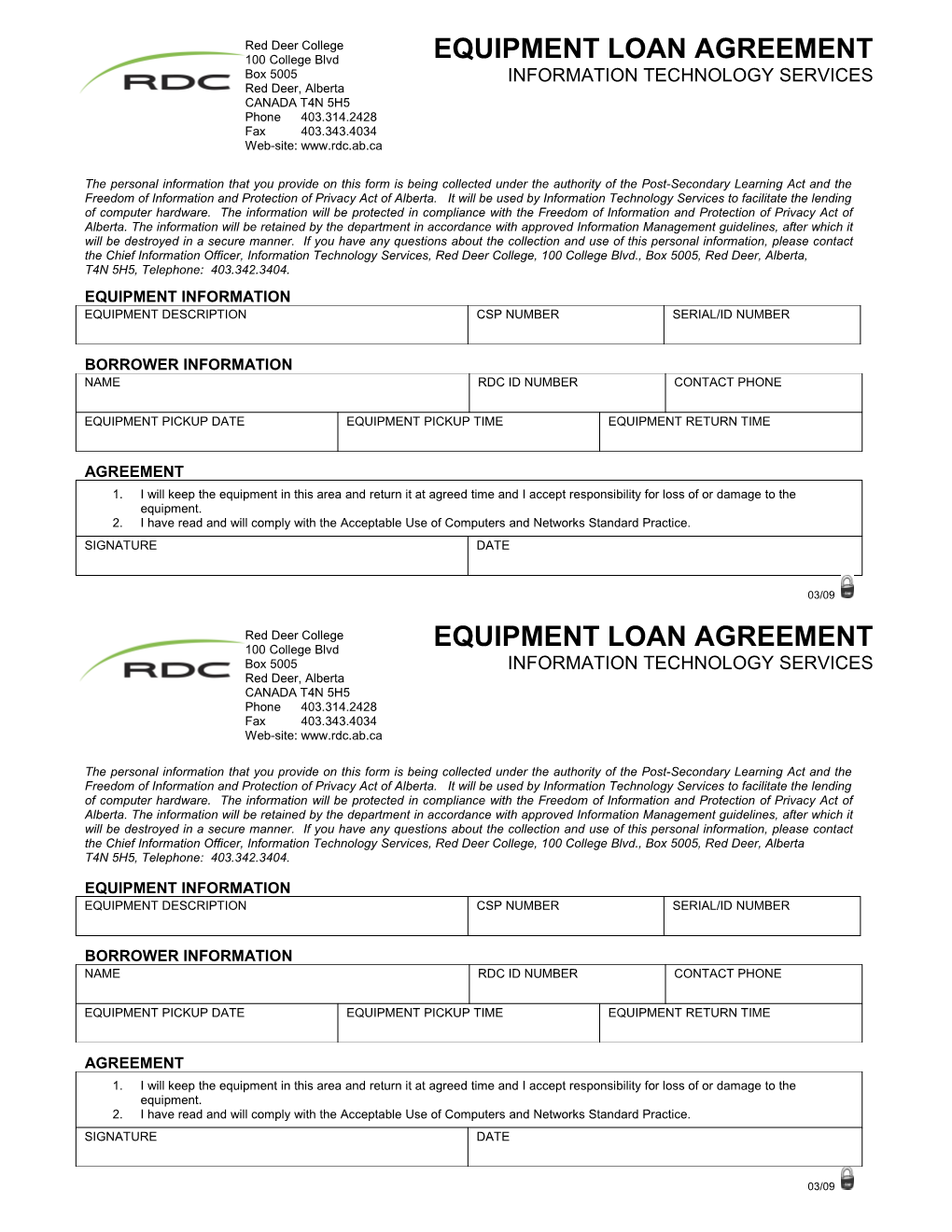 Equipment Loan Agreement - Information Technology Services