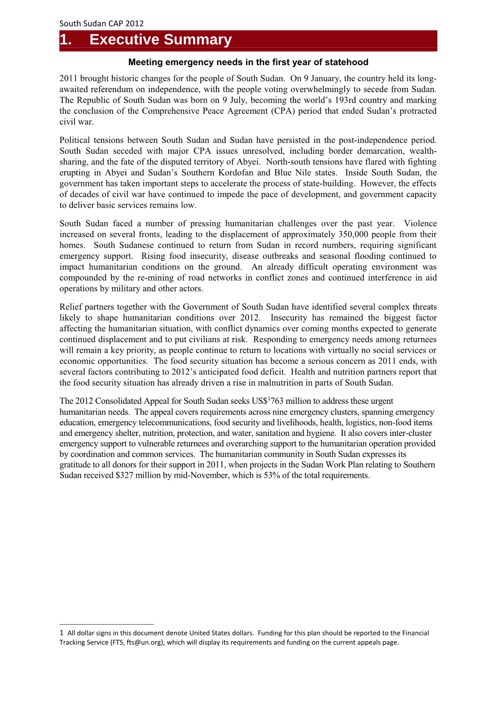 South Sudan - 1 Page Executive Summary