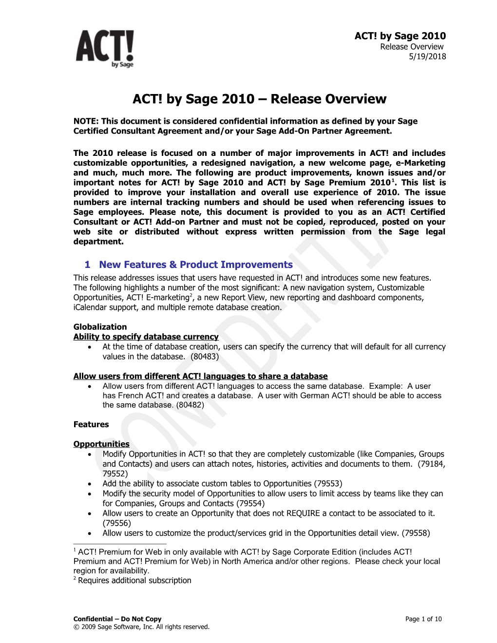 ACT! by Sage 2007 (9.0.1) Release Notes