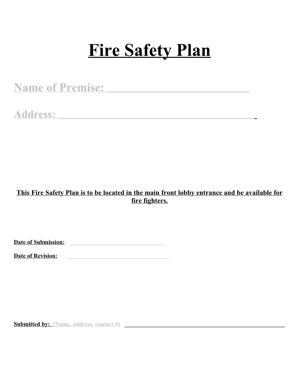 Purpose of the Fire Safety Plan