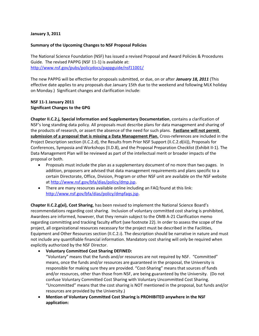 Summary of the Upcoming Changes to NSF Proposal Policies