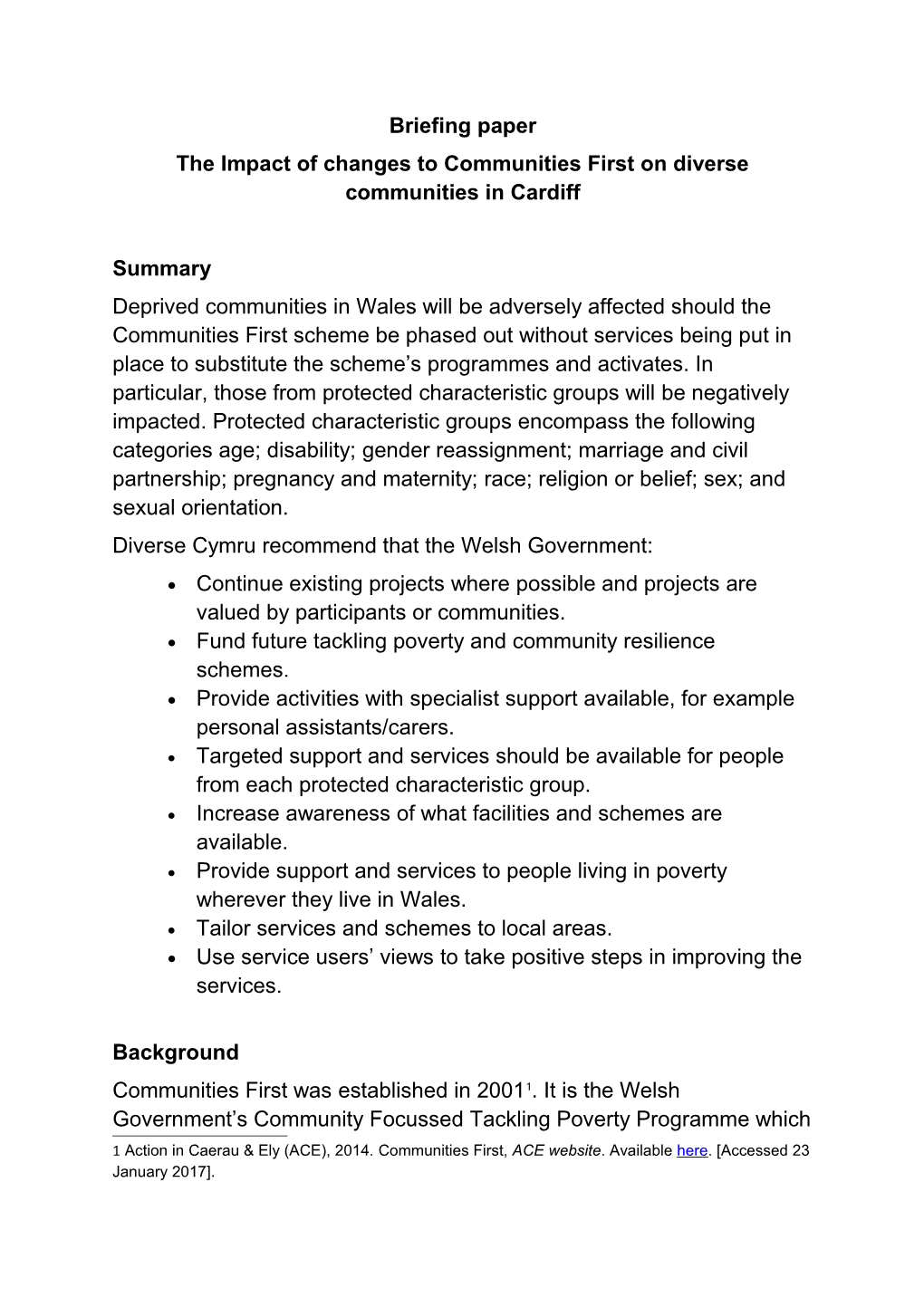 The Impact of Changes to Communities First on Diverse Communities in Cardiff