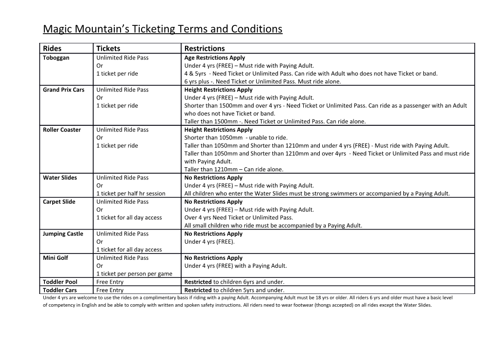 Magic Mountain S Ticketing Terms and Conditions