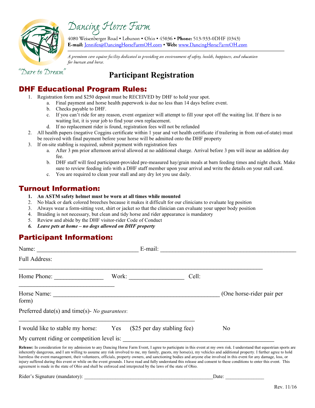 Participant Registration Sheet