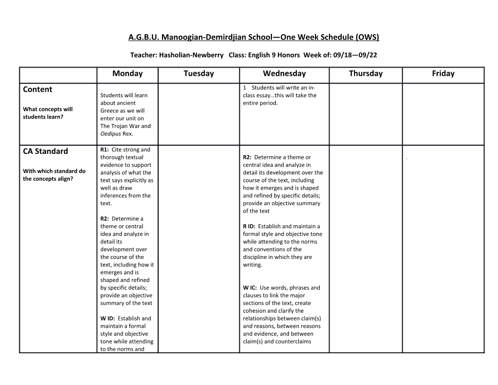 A.G.B.U. Manoogian-Demirdjian School One Week Schedule (OWS) s3