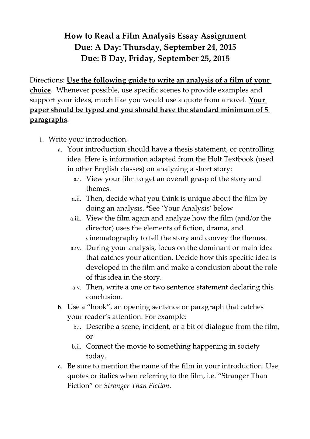 How to Read a Film Analysis Essay Assignment