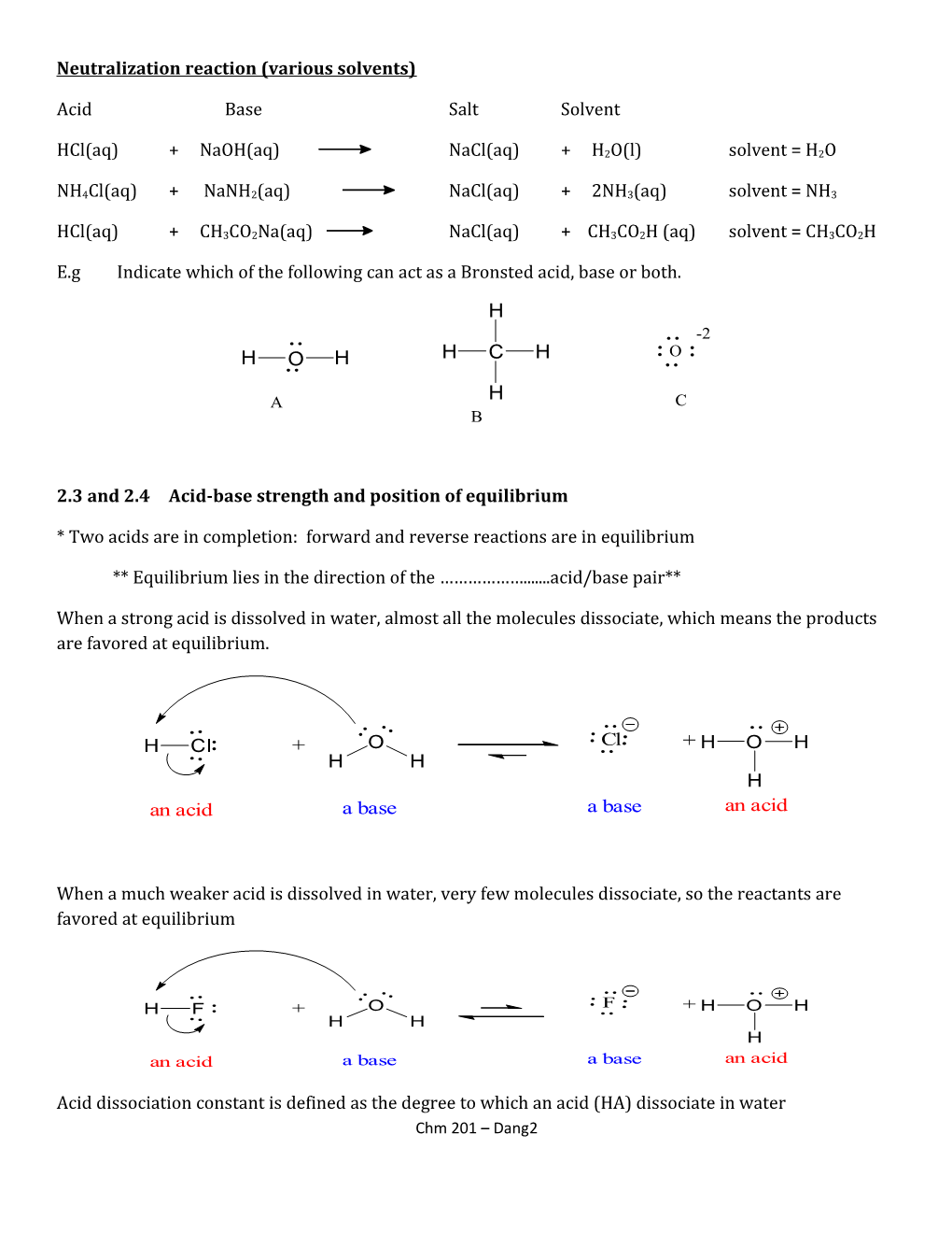 Ch.2 Acids and Bases