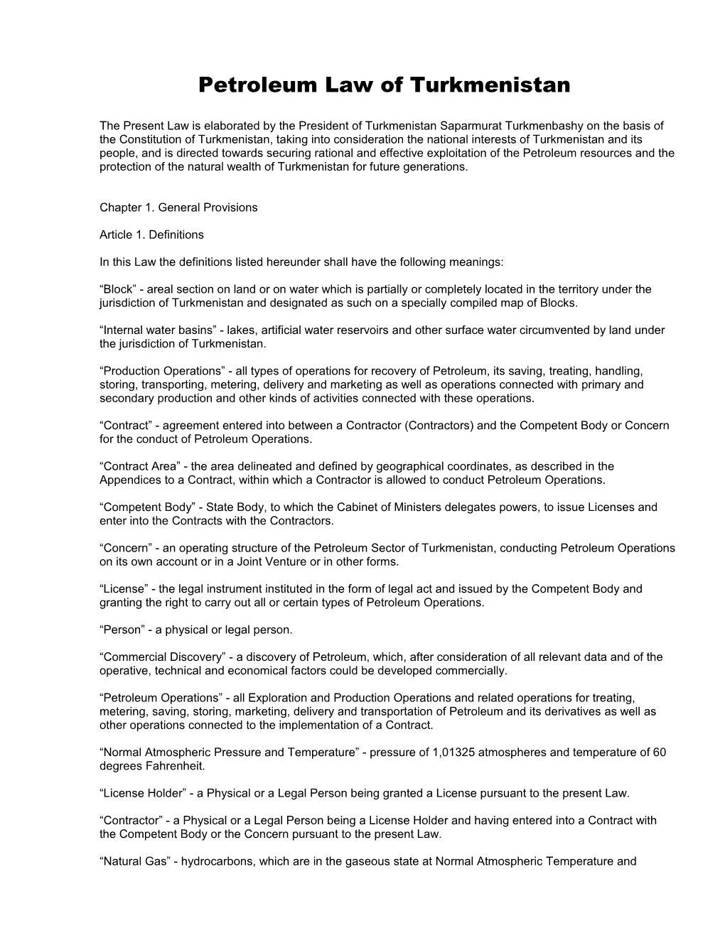 Petroleum Law of Turkmenistan