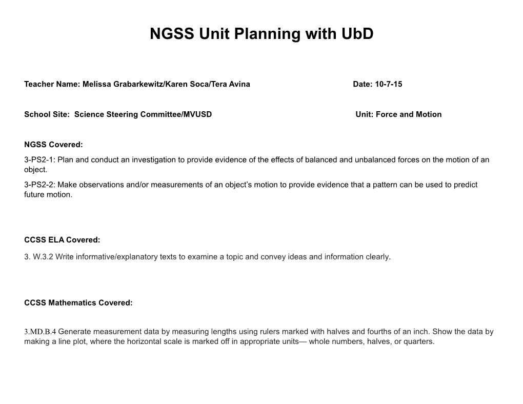 NGSS Unit Planning with Ubd s1