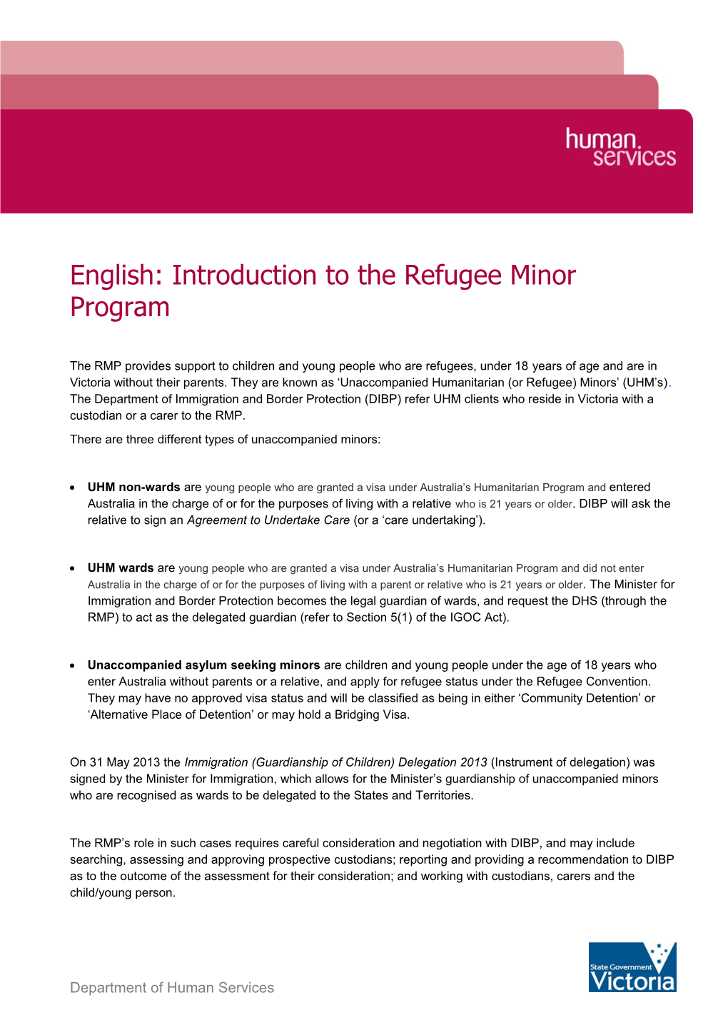 Introduction to the Refugee Minor Program in English