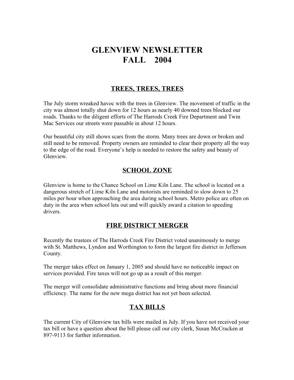 Glenview Newsletter