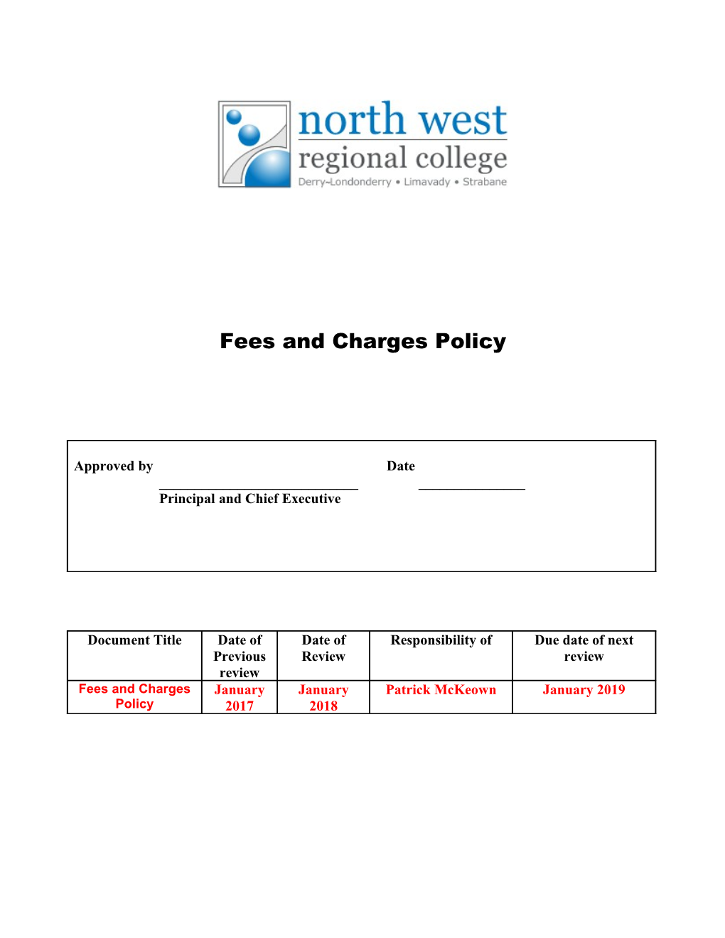 Draft Fees and Charges Policy