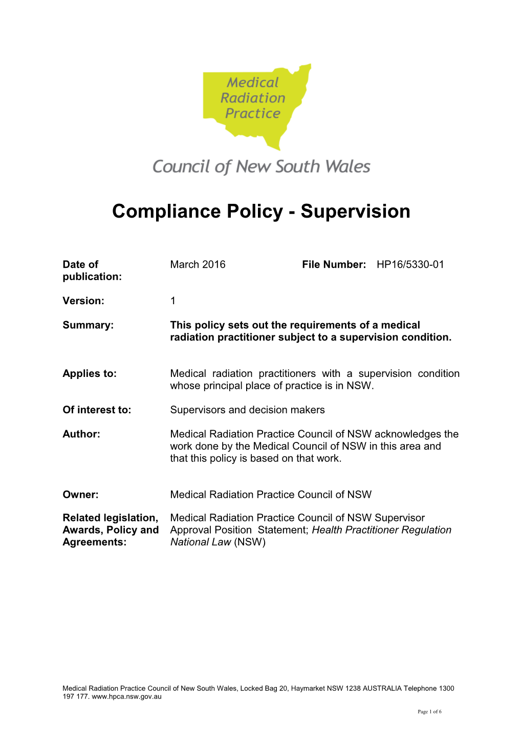 Compliance Policy - Supervision