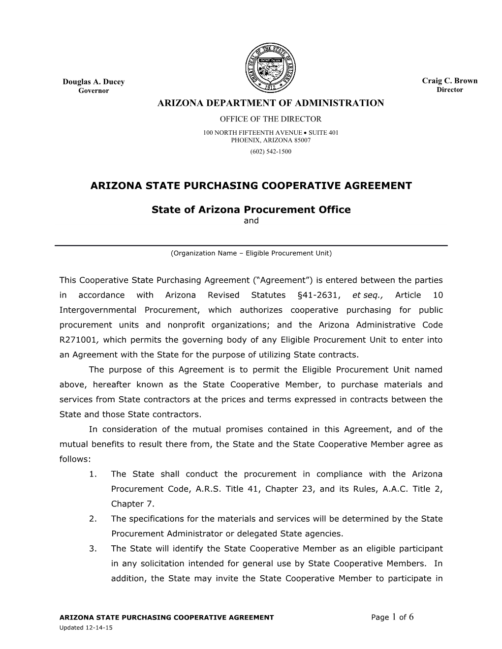 Arizona State Purchasing Cooperative Agreement