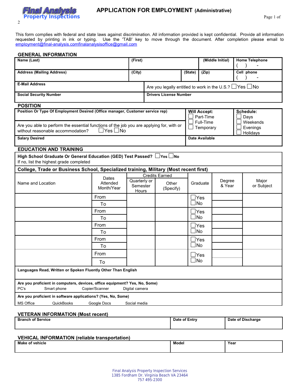 Application for Employment s90