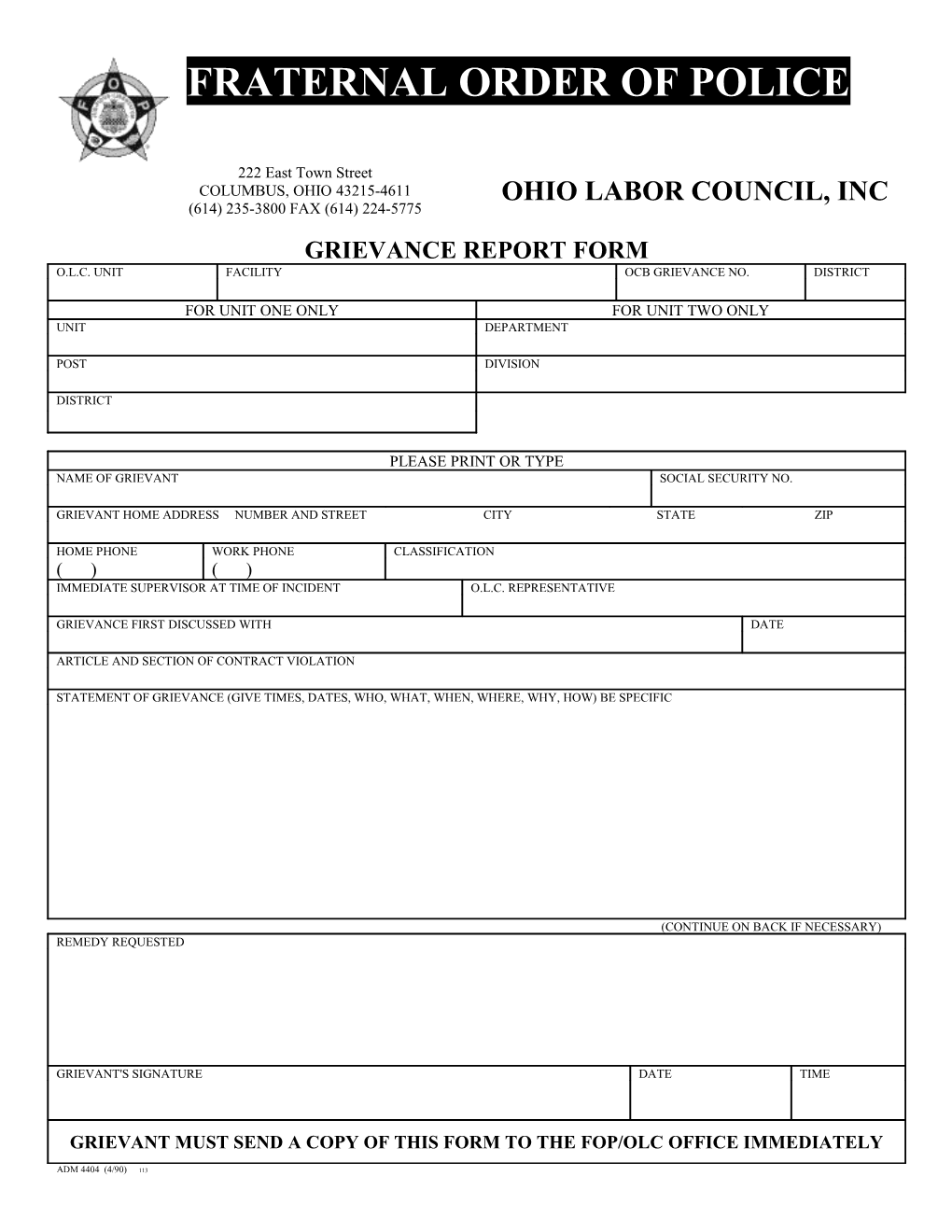 Grievance Report Form