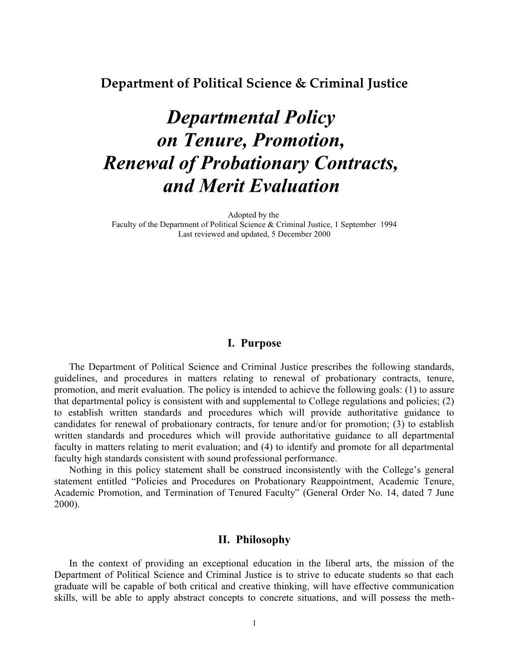 Department of Political Science & Criminal Justice