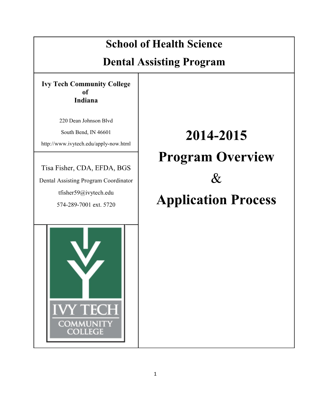 I. Dental Assisting Program