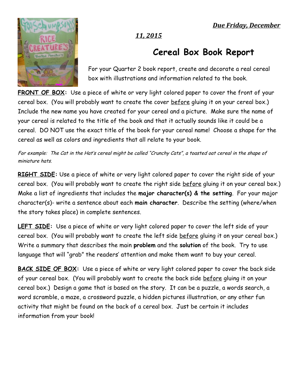 Cereal Box Book Report s2