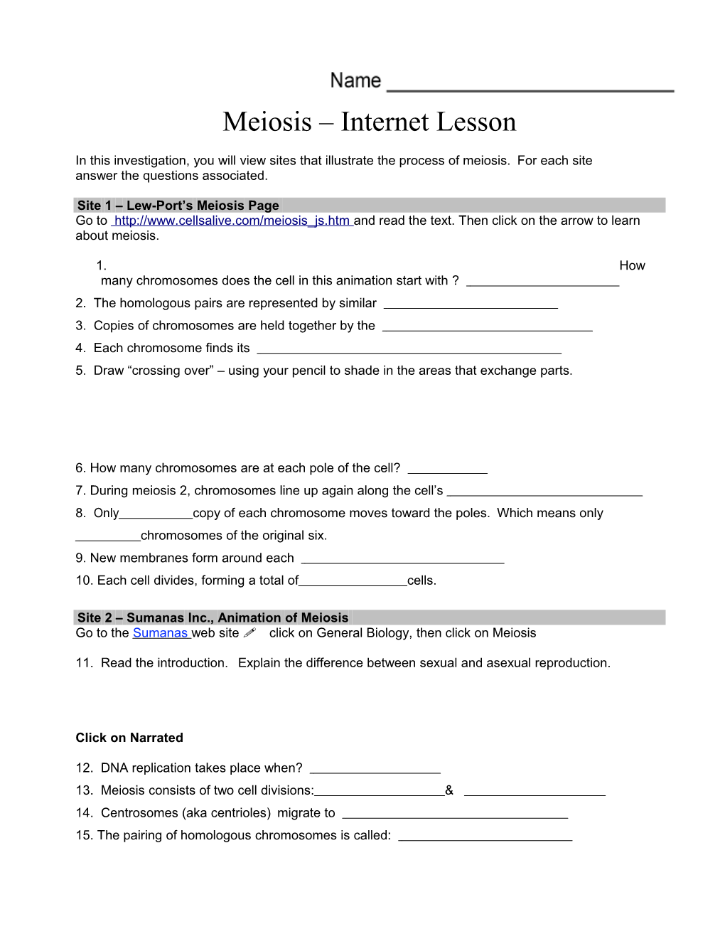 Meiosis Internetlesson