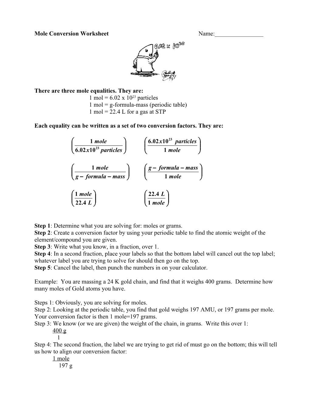 Mole Conversion Worksheet