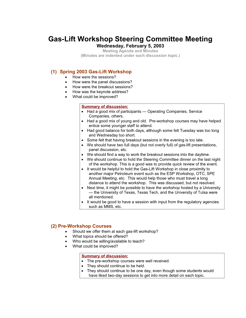 Gas-Lift Workshop Steering Committee