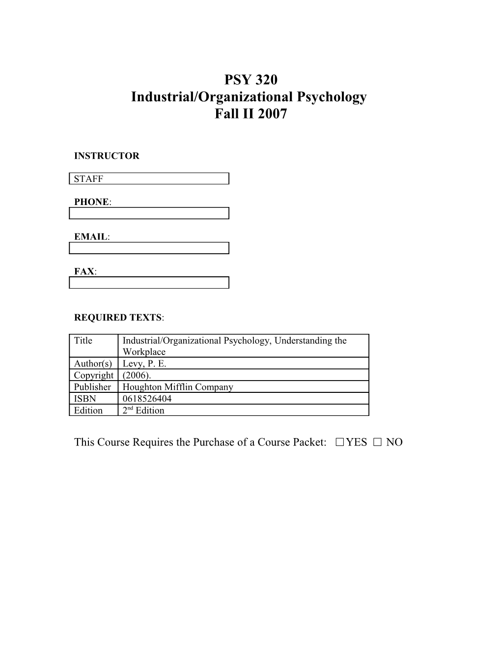 Industrial/Organizational Psychology